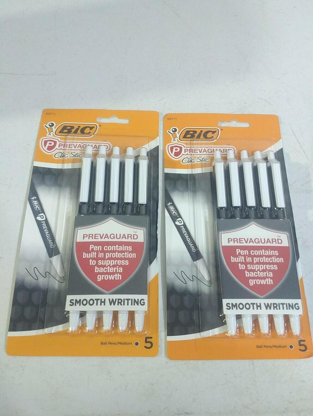 2x BIC PrevaGuard Clic Stic Ballpoint Pens 5 Ct each 10 pens total